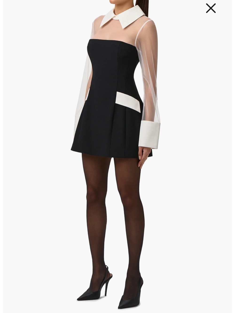 Naked wardrobe Black White Mini with Sheer chiffon Panel cuff Sleeve Sz small - Picture 8 of 8